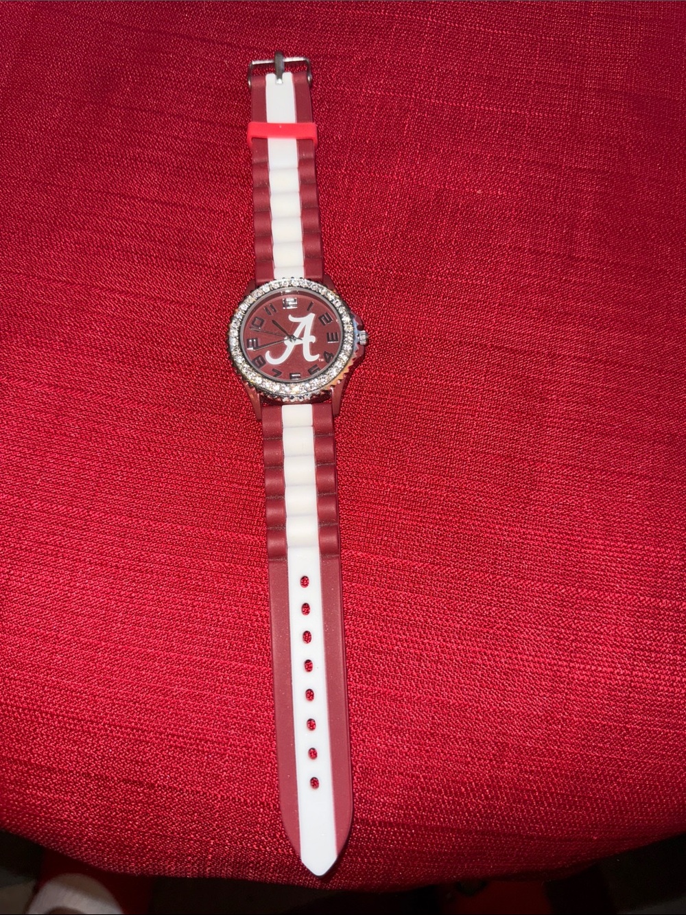 Alabama Crimson Tide Red & White Silicone Watch with Rhinestones